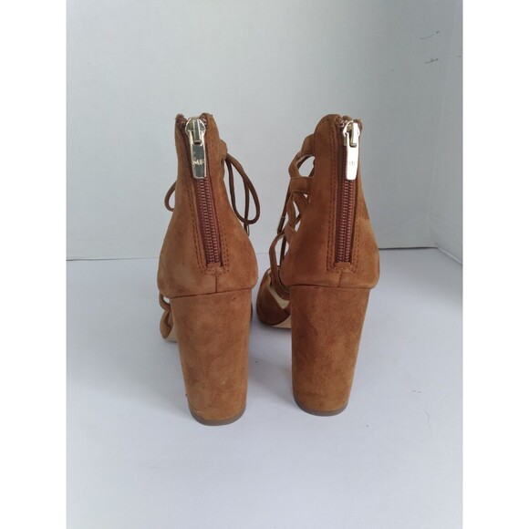 MFisher‎ Lace Up Heels Suede Block Heel Dress Shoes Brown Strappy Size 8 - Picture 3 of 6